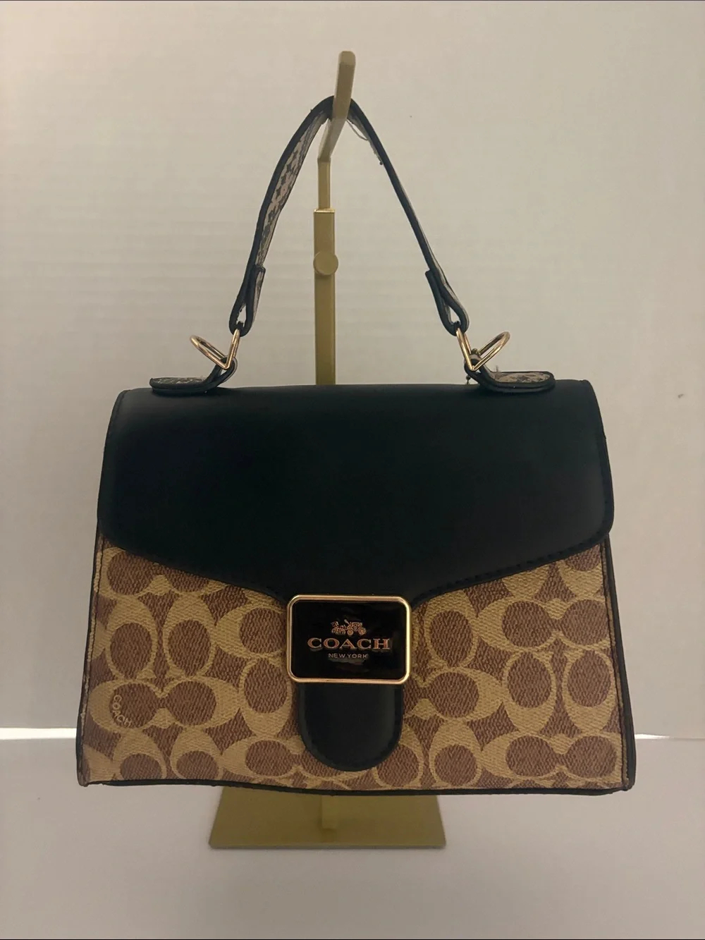 Coach Brown Signature Satchel with Black Leather Flap